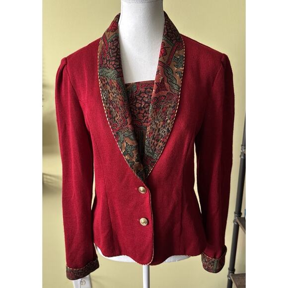 R&K Originals Jackets & Blazers - Vintage R&K Originals Red Blazer Paisley Lined Gold Buttons Size 10 Women's